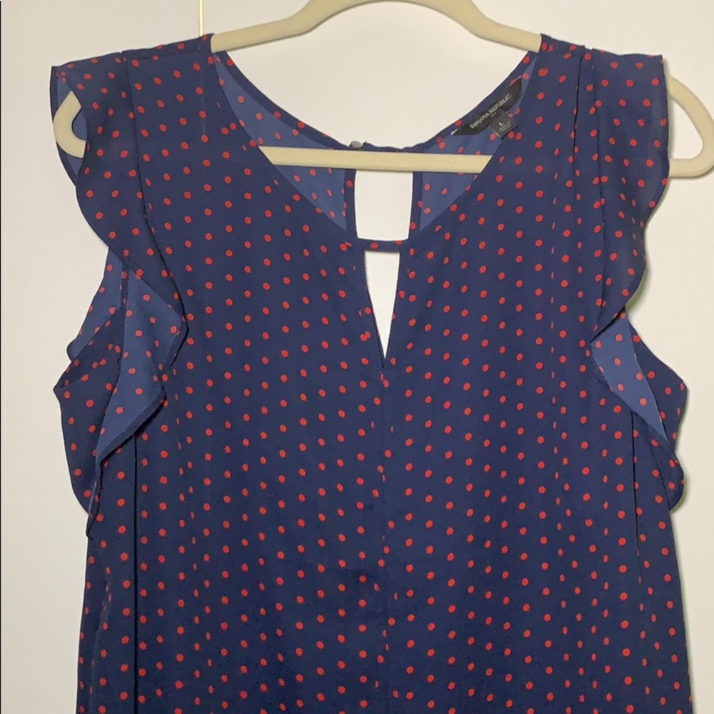 Banana Republic Navy Dot Flutter Sleeve Blouse